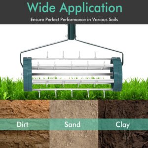 18 Inch Rolling Lawn Aerator With Anti-slip Handle And Tine Spikes Detachable Handle For Sand, Clay, Soil, Etc