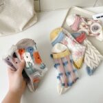 Mixed Color Summer Midsole Socks, Flower Transparent Crystal Glass Fiber Women's Socks