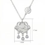 925 Sterling Silver Elegant Sterling Silver Auspicious Cloud Pendant Necklace with White Jade and Decorative Bells