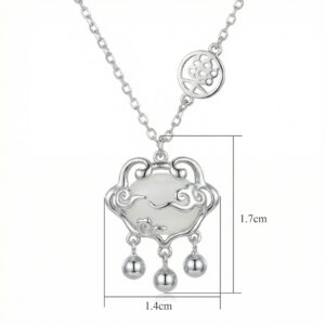925 Sterling Silver Elegant Sterling Silver Auspicious Cloud Pendant Necklace with White Jade and Decorative Bells