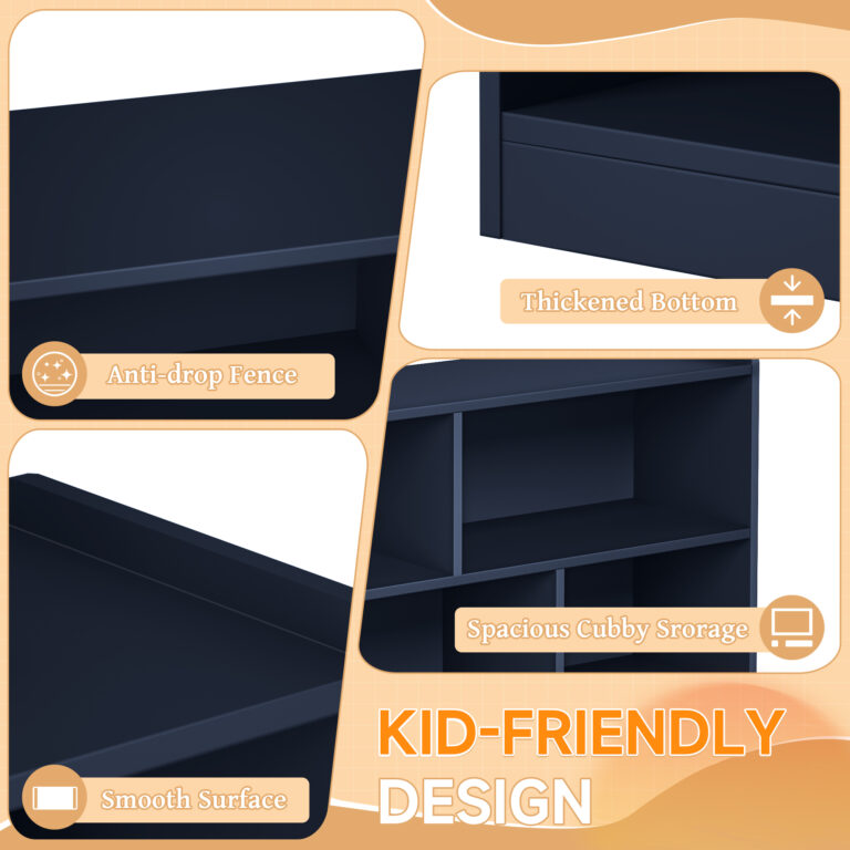 Wooden Storage Cabinet With 5 Sections, Montessori Kids Bookshelf And Toy Organizer For Nursery, Playroom & Classroom