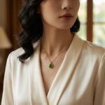 925 Sterling Silver Elegant Teardrop Green Jade Pendant Necklace with Polished Gilt Chain for Timeless Style