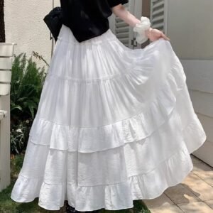 Summer Elastic High-Waist A-Line Maxi Skirt With A Flowing Drape