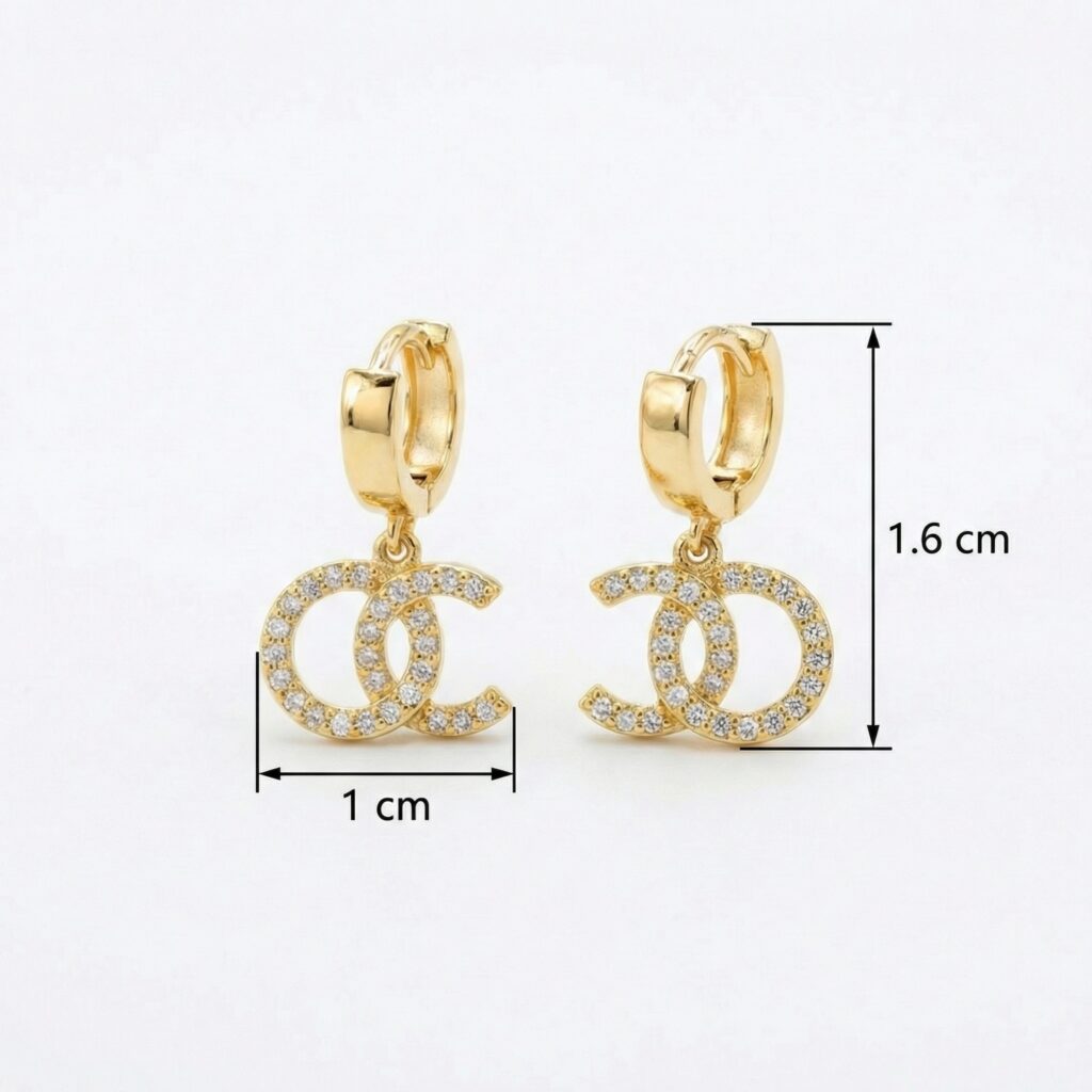 925 Sterling Silver Elegant Shimmering Double C Dangle Huggie Hoops with Sparkling Stones