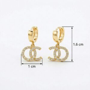 925 Sterling Silver Elegant Shimmering Double C Dangle Huggie Hoops with Sparkling Stones