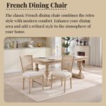 French Country Dining Chairs Set Of 2, Upholstered Chairs With Nature Rattan T Shaped Back, Wire Drawing And Carving Techniques ,Disassemblable , For Living Room, Kitchen , Restaurant Use, Beige
