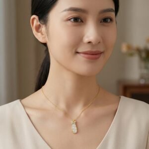 925 Sterling Silver Elegant White Gemstone Pea Pod Pendant Necklace with Brilliant Diamond Accents