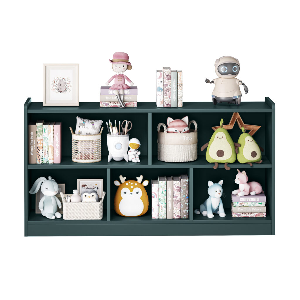 Wooden Storage Cabinet With 5 Sections, Montessori Kids Bookshelf And Toy Organizer For Nursery, Playroom & Classroom