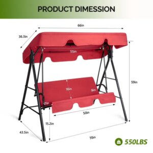 68x43x60 Inch Red KD Style With Cushion Canopy Iron Oxford Cloth 250kg Iron Swing Set