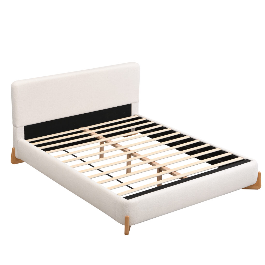 Elegant Boucle Upholstered Bed, A Luxurious And Comfortable Bedroom Centerpiece, Full Size, White