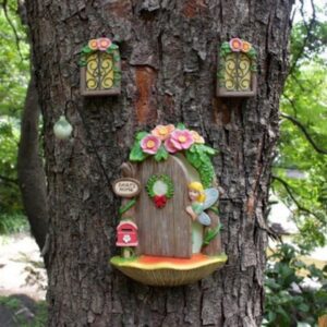 Resin Fairy Door And Windows Miniature Sculpture For Trees Outdoor Decor