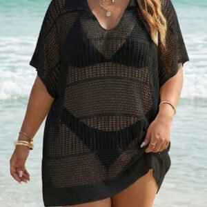 Women's Polo-Neck Blouse Plus-Size Beach Cover-Up