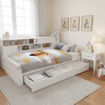 Sofa Bed, Storage Dayed,Double Bed-4ft6135x190 Cm, Multifunctional Storage Bed With Drawers, Shelves And Storage Cabinets, Bed Box With Storage Space, Suitable For Adults, Mattress Not Included, White
