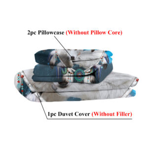 Wolf Print Animal Polyester Extra Soft Bedding Set Dream Catcher Duvet Cover, Includes 1 Duvet Cover With Zipper Closure & 2 Pillow Sham