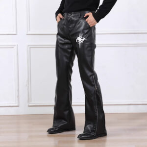 Men's Loose Casual Faux Leather Wide-Leg Pants