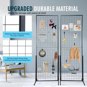 Professional Gridwall Display 2-Pack 24' X 67' Double-Sided Retail Grid Wall Panels With Sturdy T-Base & 20 Display Hooks & Clips For Boutique, Craft Fair & Trade Show