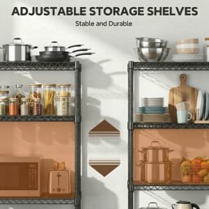 Garage Shelving 5 Tier Industrial Metal Shelving Units For Commercial, Basement, Pantry, Warehouse, School, Black Heavy Duty Easy Assembly 23.6 D X 53.2 W X 73.6 H