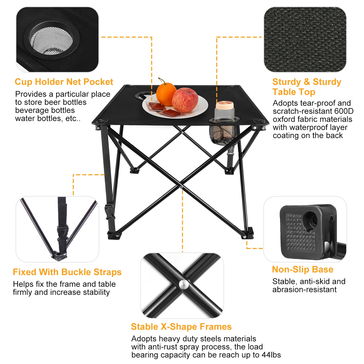 1Pc 2Pc Options Foldable Camping Table Portable Picnic Table Lightweight Travel Desk With 2 Cup Holders Carrying Bag Color Options Black Orange Green Red Blue Navy Blue - Image 45