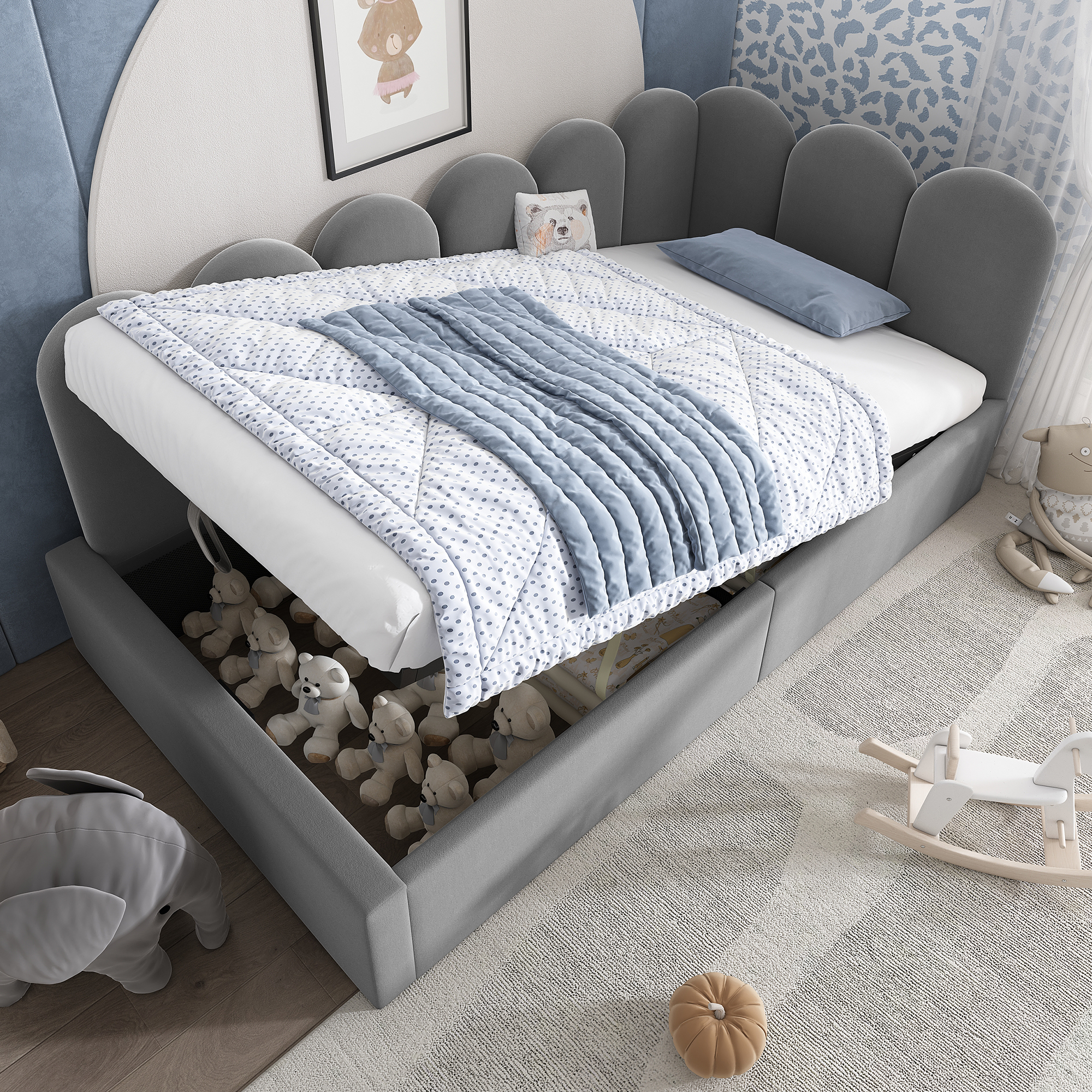Upholstered Bed Daybed With Storage, 3FT Single Sofa Bed 90 X 190 Cm, Daybed With Hydraulic Storage, Bed Frame With Metal Slatted Frame, Velvet, Grey No Mattress - Image 3