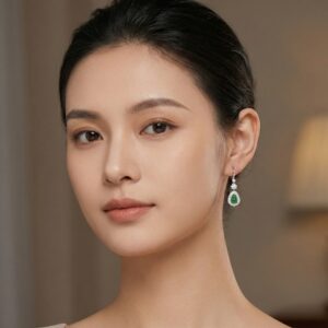 925 Sterling Silver Elegant Green Jadeite Jade Hulu Drop Earrings with CZ Halo