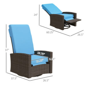 Outdoor Wicker Swivel Recliner Chair, Lifting Footrest, 360Rotating Basic, Water-resistant Cushions, Sky Blue