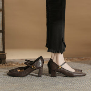 Microfiber Square-toe Chunky-heeled Pumps