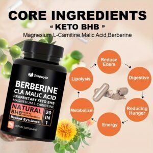 Berberine 20 In 1 Keto BHB Supplement - CLA, Malic Acid & L-Carnitine For Metabolism & Energy Support, 90 Capsules