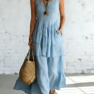 Cotton-linen Loose-fit Maxi Dress With A Sleeveless Design
