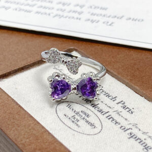 Lucky Purple Zircon Full Paved Ring, Super Sparkly Floral Open Ring, Light Luxury Exquisite Finger Band
