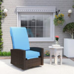 Outdoor Wicker Swivel Recliner Chair, Lifting Footrest, 360Rotating Basic, Water-resistant Cushions, Sky Blue