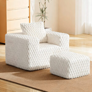 Boneless Chair With Ottoman, Single Sofa With Pillow, Modern Corduroy Lounge Sofa For Living Room, No Assembly Required