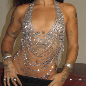 Silver Large Diamond Chest Chain Suspender Sexy Metal Chain Vest Party Chest Chain
