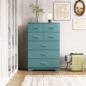 Wooden 7-Drawer Storage Cabinet With Built-In Outlet Durable Organizer For Bedroom, Living Room, And Office