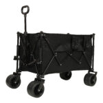 Collapsible Foldable Extended Wagon 480lbs Weight Capacity Heavy Duty Folding Utility Garden Cart With Big All- Terrain Beach Wheels & Drink Holders Side Pocket And Brakes Black