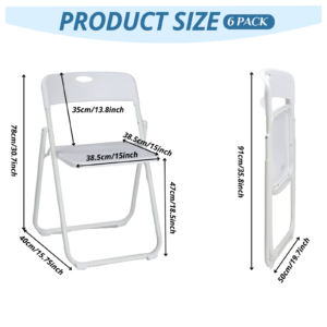 6Pcs Folding Chair, 300LBS Lightweight Foldable Plastic Chair, Reinforced Metal Frame Easy To Fold & Store For Indoor & Outdoor, Wedding, Party, Meeting Room, Patio And Garden