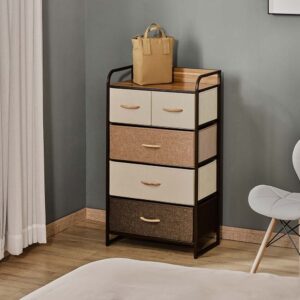 5-Drawer Fabric Dresser Tower, 4-Tier Storage Organizer With Steel Frame Drawers Can Be Folded Topping Design Included For Hallway, Bedroom, And Closet