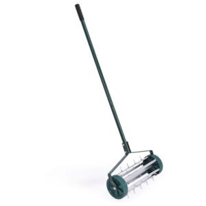 18 Inch Rolling Lawn Aerator With Anti-slip Handle And Tine Spikes Detachable Handle For Sand, Clay, Soil, Etc