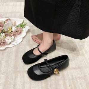 2026 French Style Gentle Women’s Pumps, One-Strap Splice Round Toe Hidden Heel Mary Jane Ballet Flats