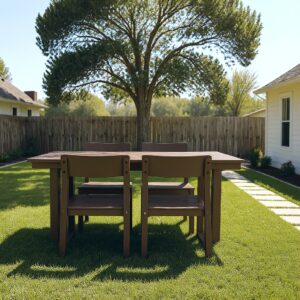 5-Piece Brown HDPE Outdoor Dining Set - Weather-Resistant Patio Table With Umbrella Hole & 4 Chairs For Backyard Poolside