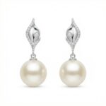 925 Sterling Silver Elegant White Pearl Drop Earrings with CZ Accents and Fluid Silver-Toned Settings