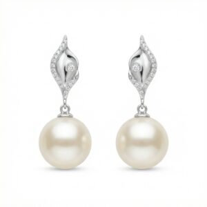 925 Sterling Silver Elegant White Pearl Drop Earrings with CZ Accents and Fluid Silver-Toned Settings