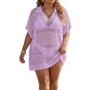 Women's Polo-Neck Blouse Plus-Size Beach Cover-Up