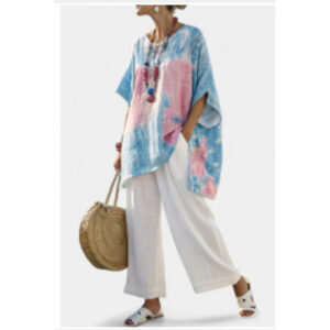 Fashionable Loose Crew-Neck Printed Short-Sleeve Shirt And Pants Set