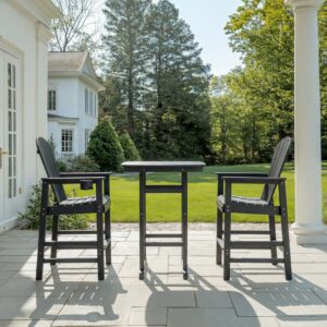 3-Piece HDPE Bar-Height Patio Set, 42.1 Square High Top Pub Table 2 Bar Chairs, All-Weather Outdoor Bistro Dining Set, Black