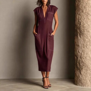 Stand-up Collar Sleeveless Casual Loose-fit Cotton-linen Dress