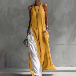 Womens Sleeveless Loose-Fit Off-Shoulder Dress With Pockets