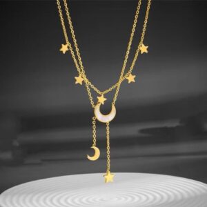 Moon And Stars Necklace Gold Layered Chain Astrology Jewelry