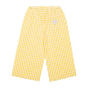 Summer Nordic-style Ruffle-sleeve Yellow Plaid Loose Short-sleeve Kids Set