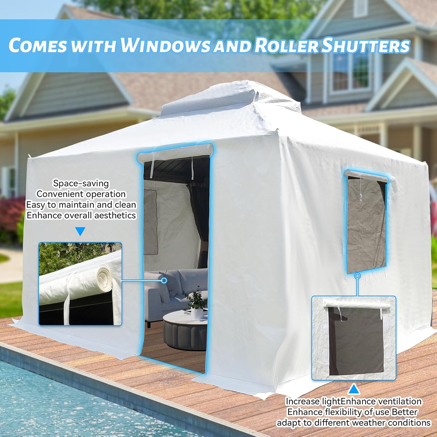 12 X12 Gazebo Cover For Hardtop Gazebos, Outdoor Universal Winter Gazebo Cover With Sidewalls And Mesh Windows, All Season Waterproof Enclosed Gazebo Cover, White - Image 5