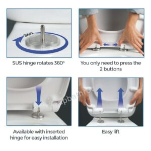 Soft Close Square Toilet Seat Quick Release Anti-Bacterial Adjustable Heavy Duty